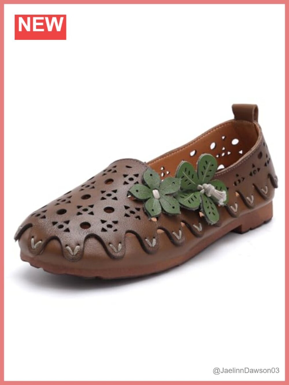 Women's Floral Woven Mary Jane Breathable Cow Leather Walking Flats